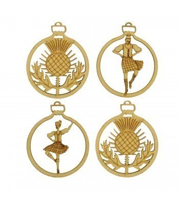 Laser Cut Pack of 4 Themed Baubles - Scottish